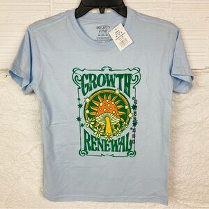 NWT MIGHTY FINE cotton GROWTH RENEWAL mushroom blue short sleeve shirt size XS